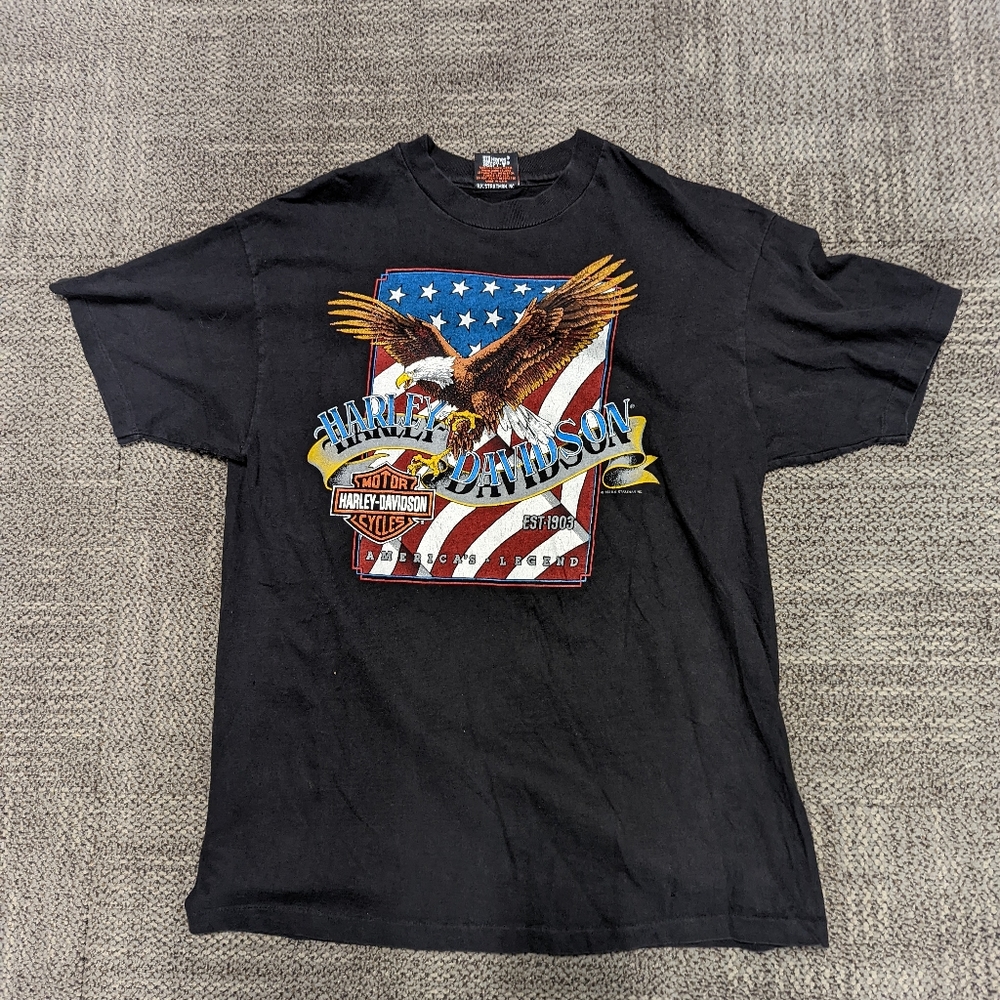 Vintage 90s Harley Davidson Hanes Beefy RK Stratman Eagle Black T Shirt